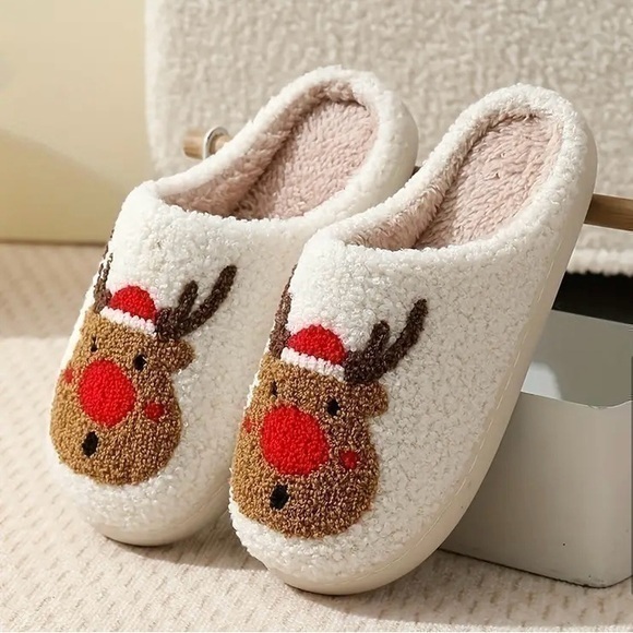 Deer Elk Reindeer Plush Slippers Size 10/11 - Picture 1 of 4
